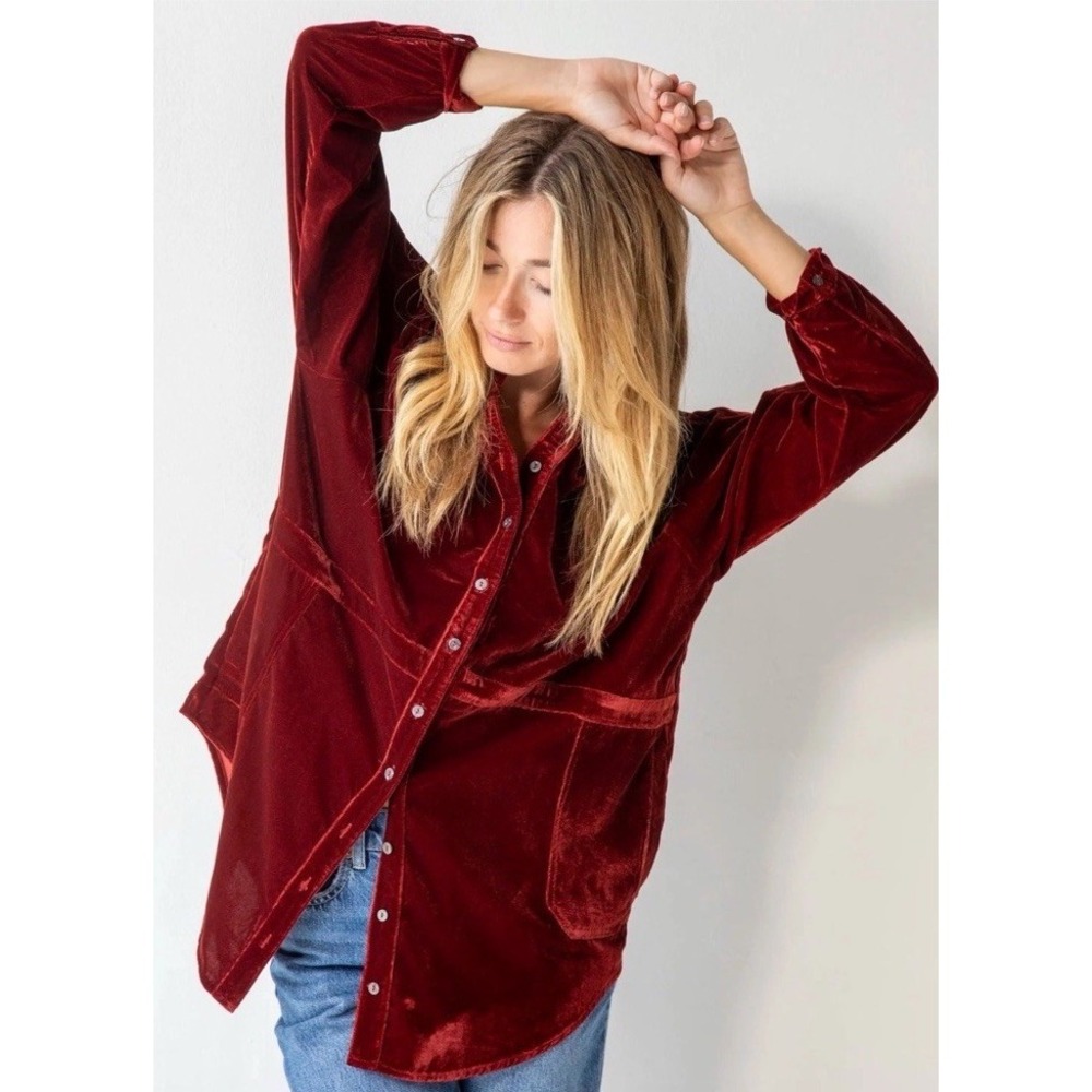 NWT Natural Life Laid Back Velvet Button Down Sz Medium Rust Oversized Boho
